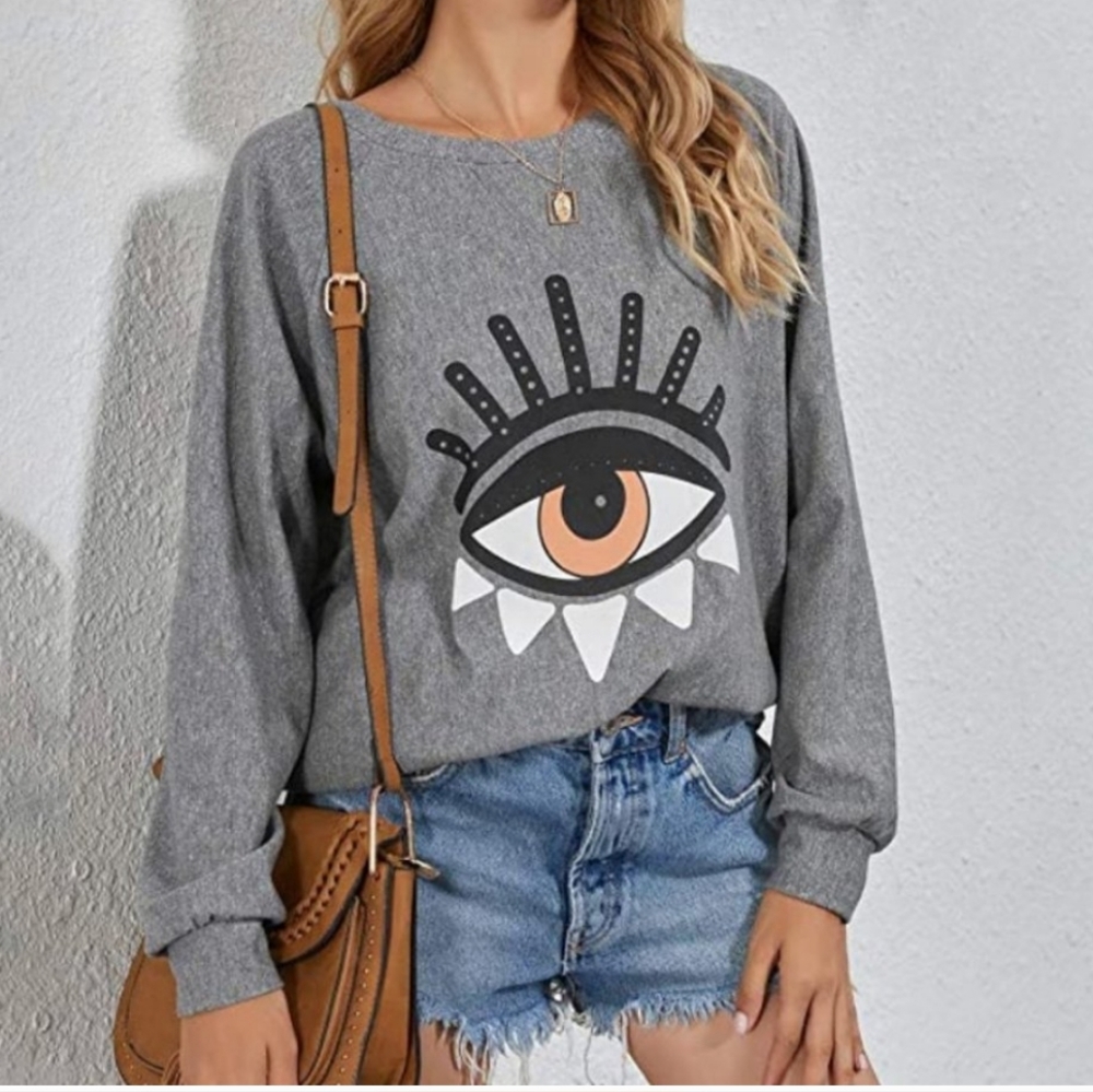 Gray Evil Eye Pullover Sweatshirt